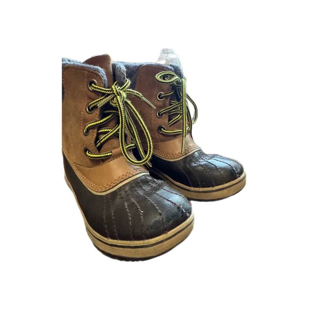 Sorel Waterproof Duck Boots Kids Brown Suede Leather Good Insulated Winter